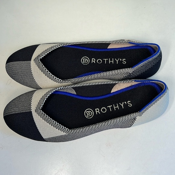 Rothys  Flat Captoe Black Cream Buffalo Plaid Knit Ballet Round Toe Women’s 8.5 - Picture 11 of 16